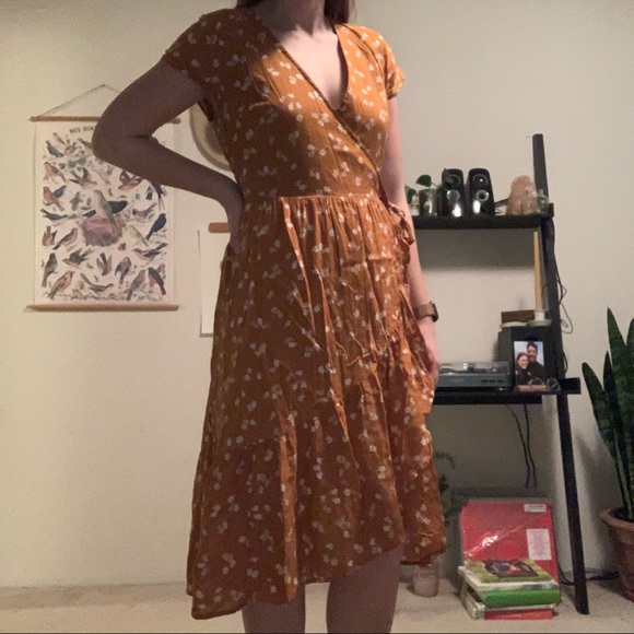 Old Navy burnt orange/mustard floral wrap dress